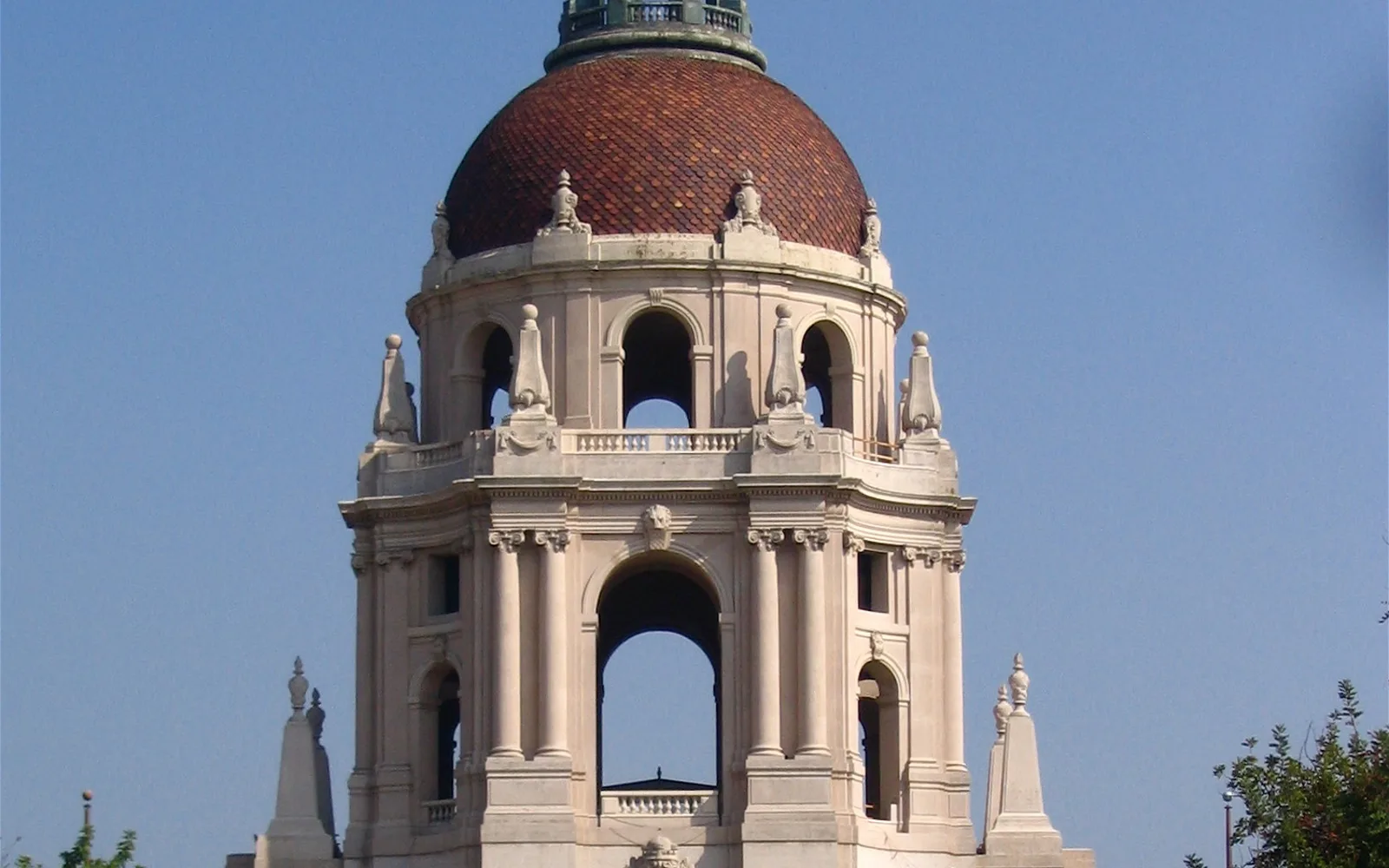 The Art Deco facade of Pasadena City Hall, a historic civic building representative of Southern California civic architecture